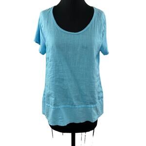 Cut Loose Blue Top Cotton Short Sleeve Scoop Neck Knit Pullover Size Medium M